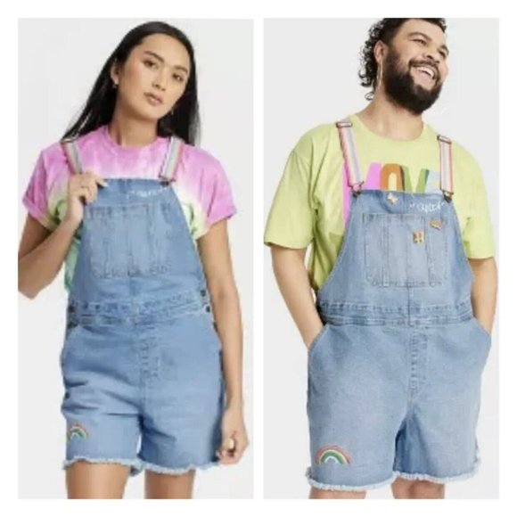 Take Pride Denim - Take Pride Target Embroidered Rainbow Queen Shortalls / Overalls Unisex Sz XXL